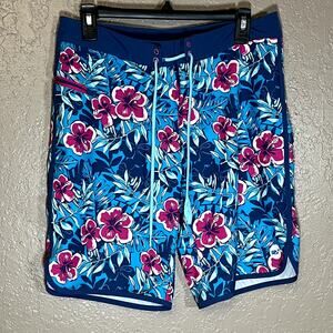Tommy Bahama swim trunks navy pink floral 30